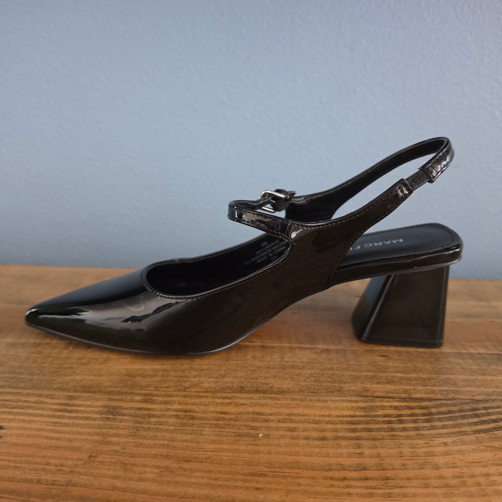Marc Fisher Womens Luminos Slingback Pump Black Patent Block Heel Size 6M - Picture 7 of 10